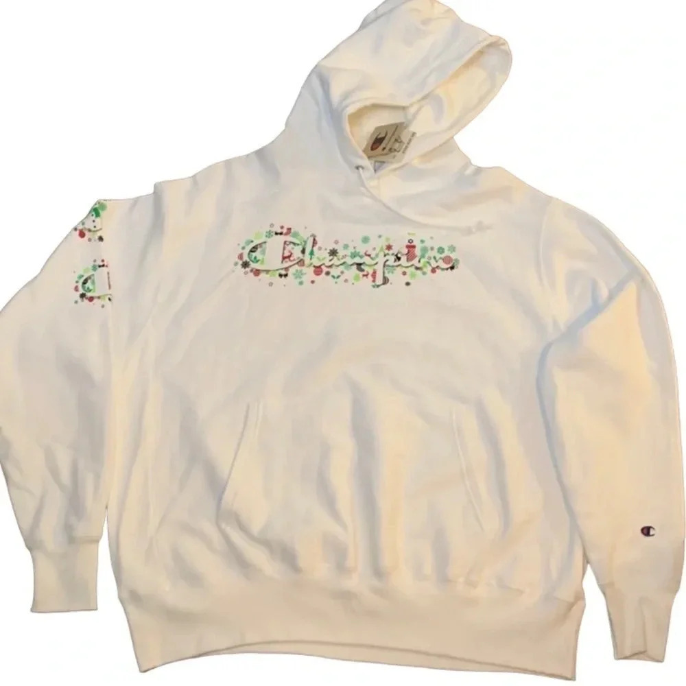 Champion Menâs Festive Hoodie Pullover Sweatshirt Reverse Weave Nwt